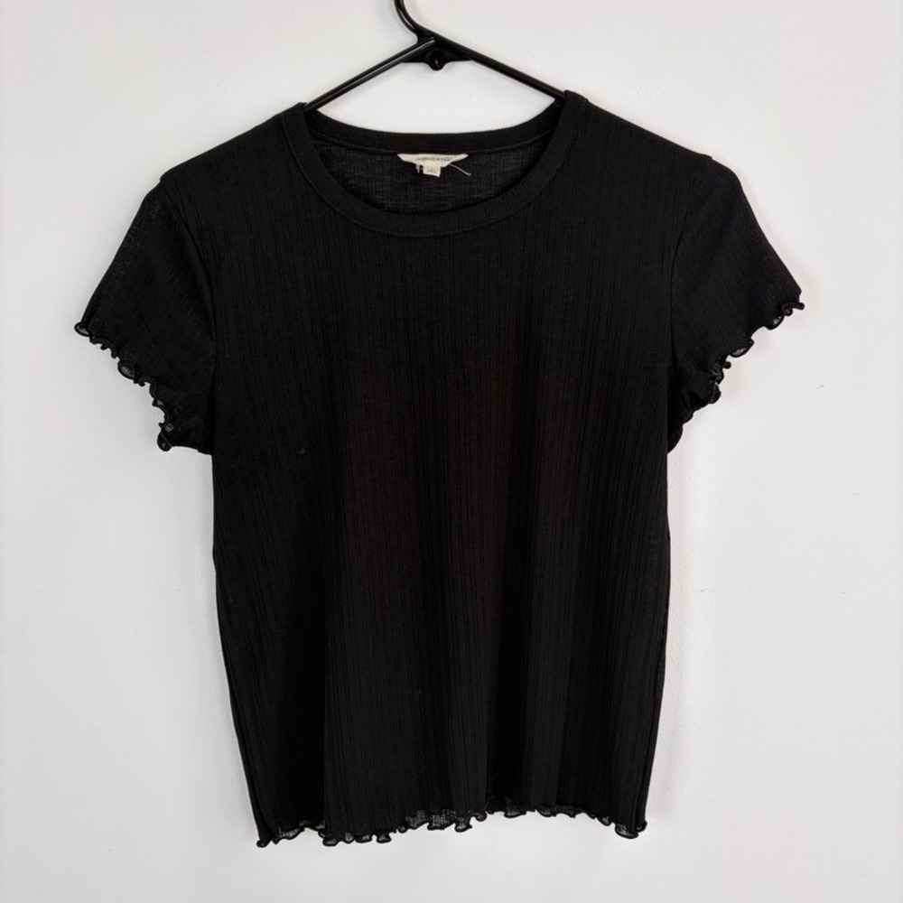 Madewell Sheer Summer Baby Tee Black Lettuce Hem 90s Inspired Shirt Size Small